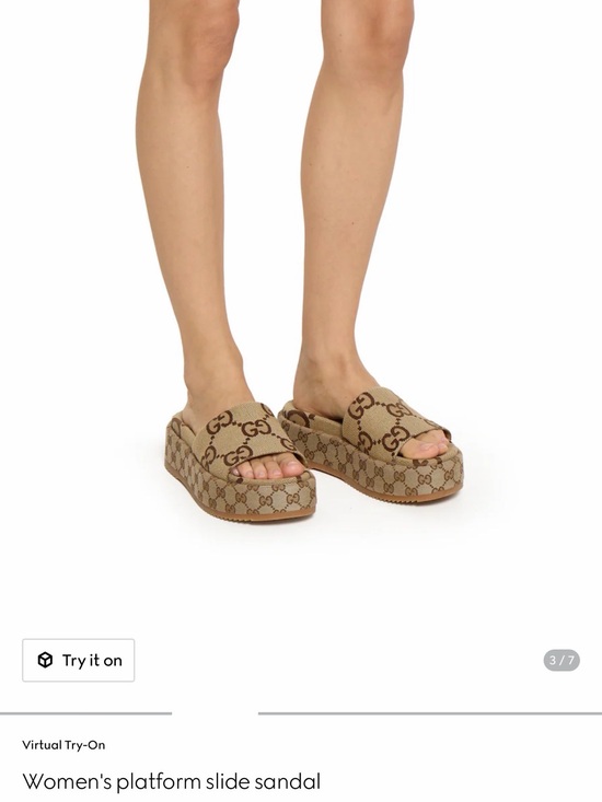 Gucci Shoes - Gucci Tan GG Canvas Platform Slide Sandals